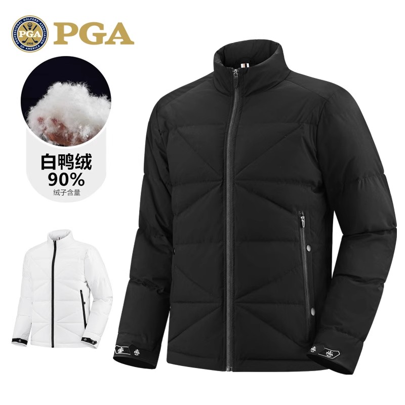 美国PGA 高尔夫男士羽绒外套秋冬季保暖鸭绒填充舒适立领golf男装
