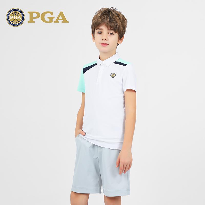 美国PGA儿童高尔夫服装男童短袖T恤夏季吸湿速干防UV套装抗菌衣服