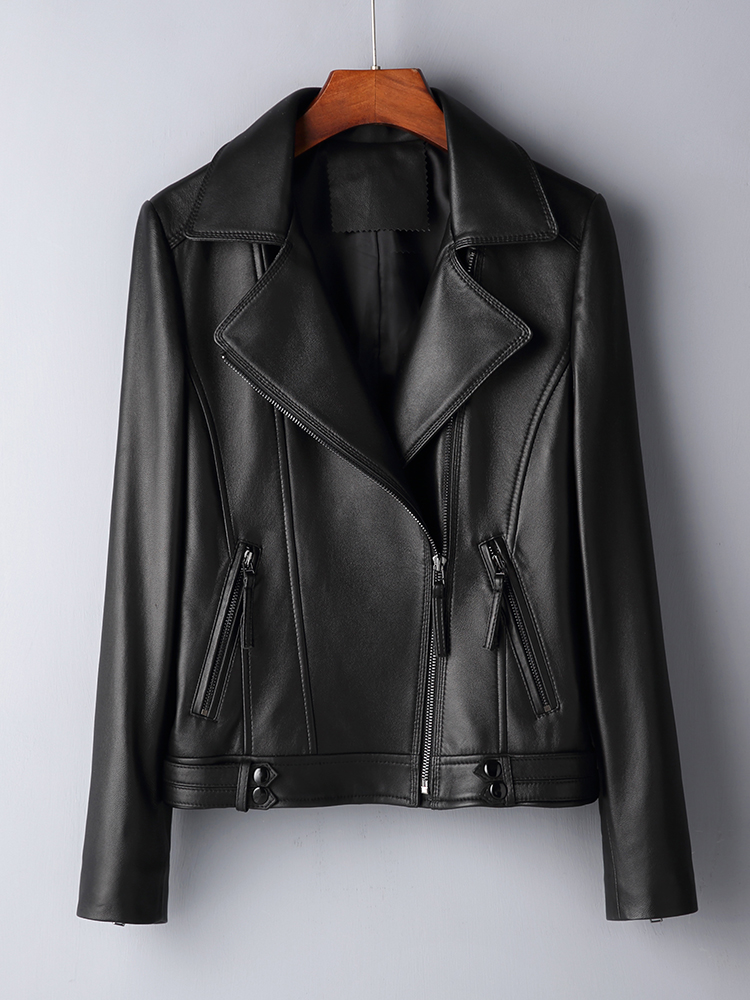 海宁新款100% 真皮皮衣机车款秋季修身真皮绵羊皮时尚短款女外套