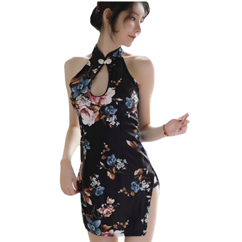 免脱纯欲私房约会战袍性感修身新款包臀印花旗袍套装时尚百搭