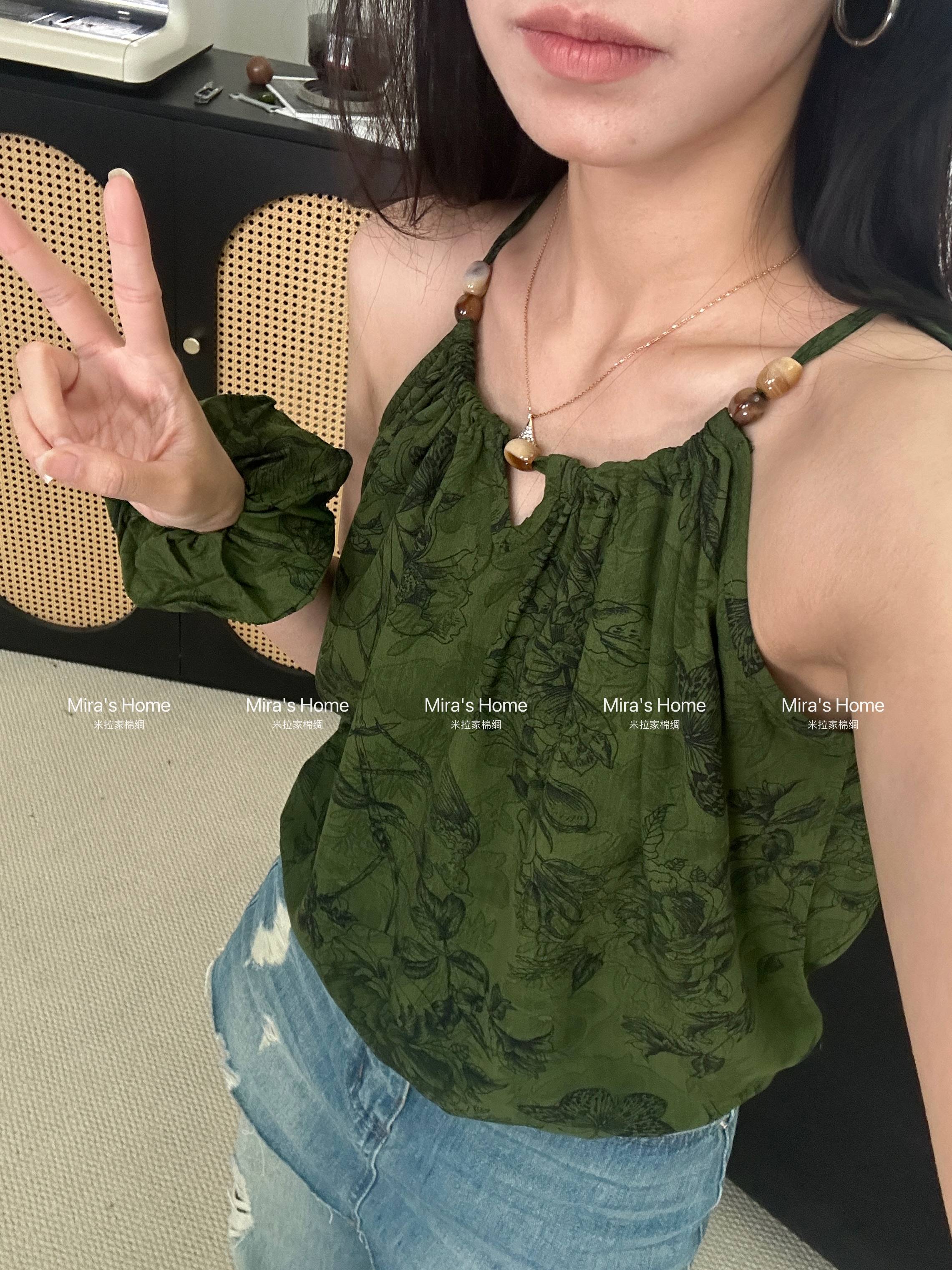 【石头挂脖小上衣】Mira‘s 夏季棉绸休闲高级时尚洋气清凉感小上衣