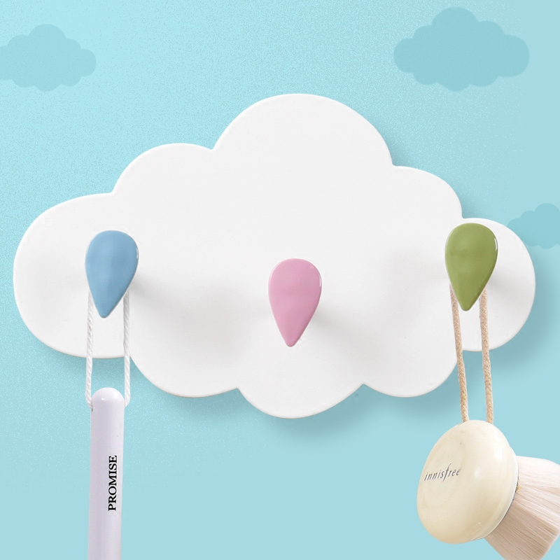 创意可爱卡通云朵强力粘胶挂钩家用免打孔粘钩浴室壁挂门后挂衣钩