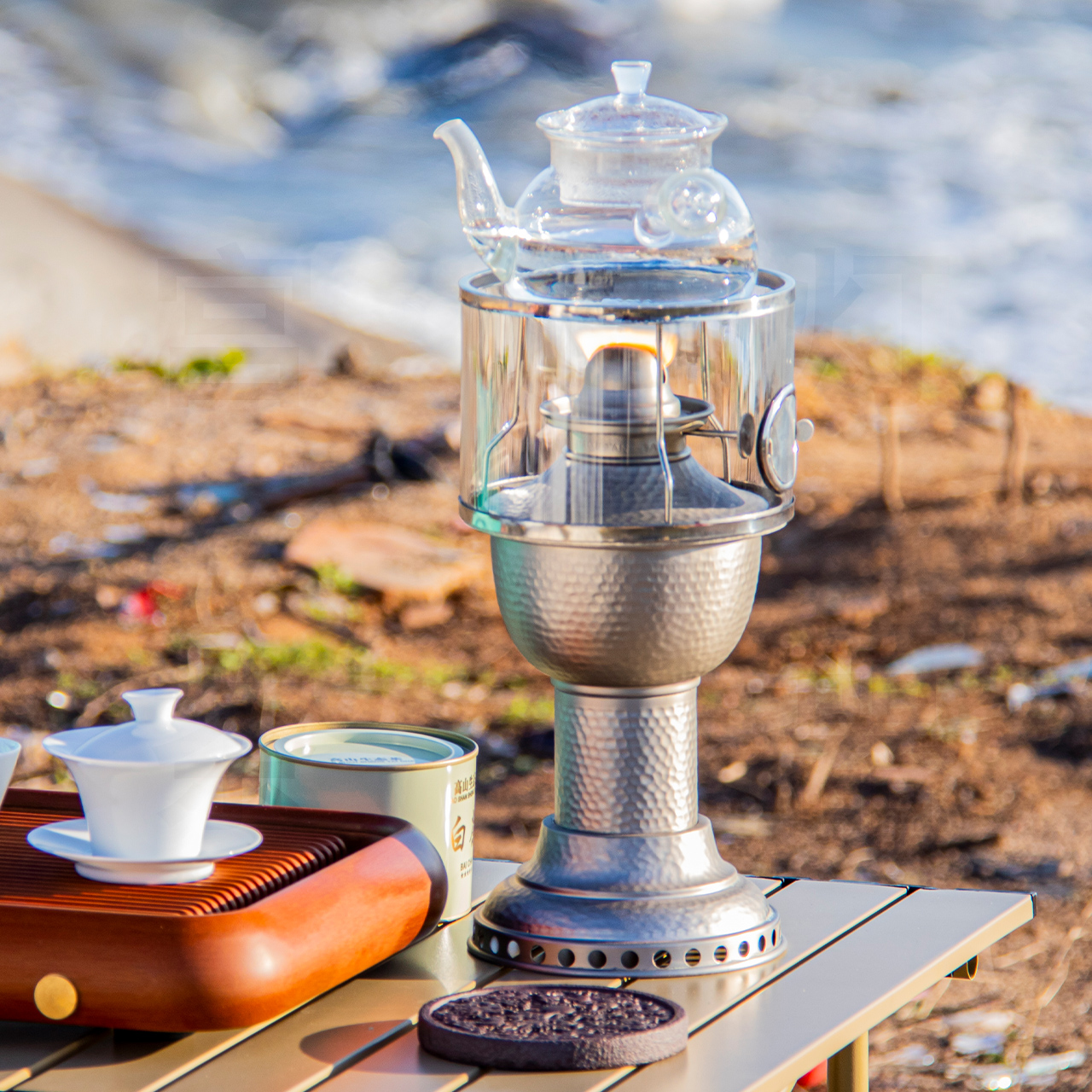 宫灯茶器 黄铜茶炉诗炎家用摆件保温茶灯加热炉明火上链防风灯炉