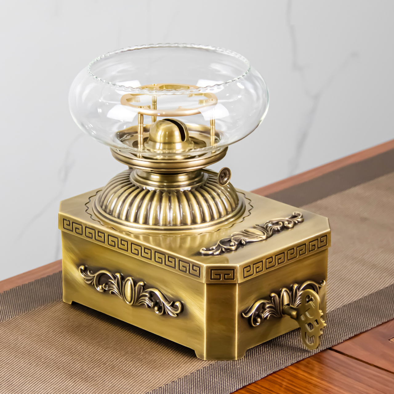 宫灯茶器 黄铜茶炉方山逸士上链茶灯家用高端茶器摆件保温加热