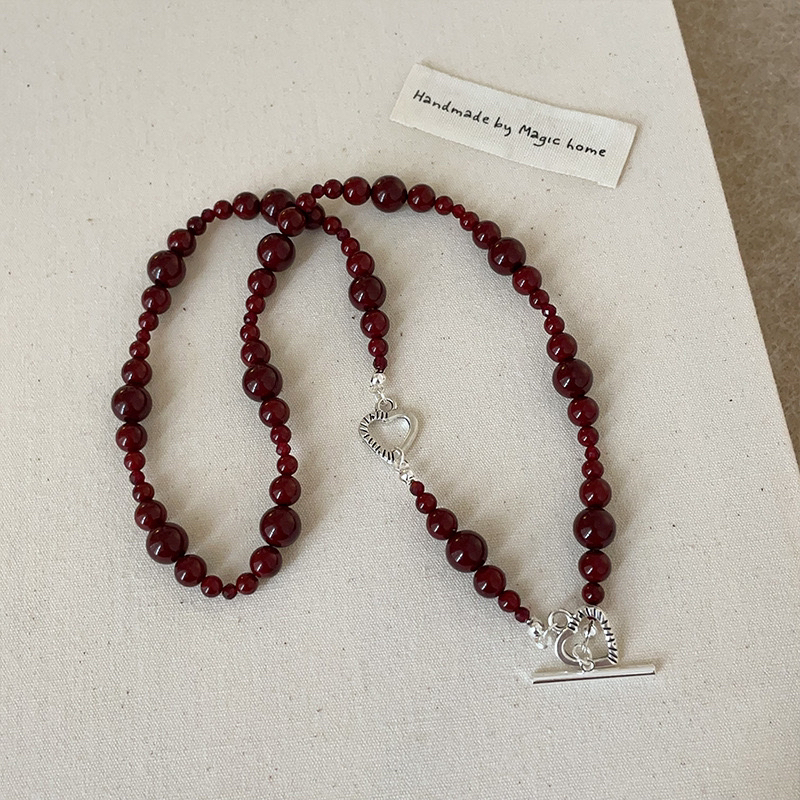 合金仿水晶项链 红色OT扣串珠项链