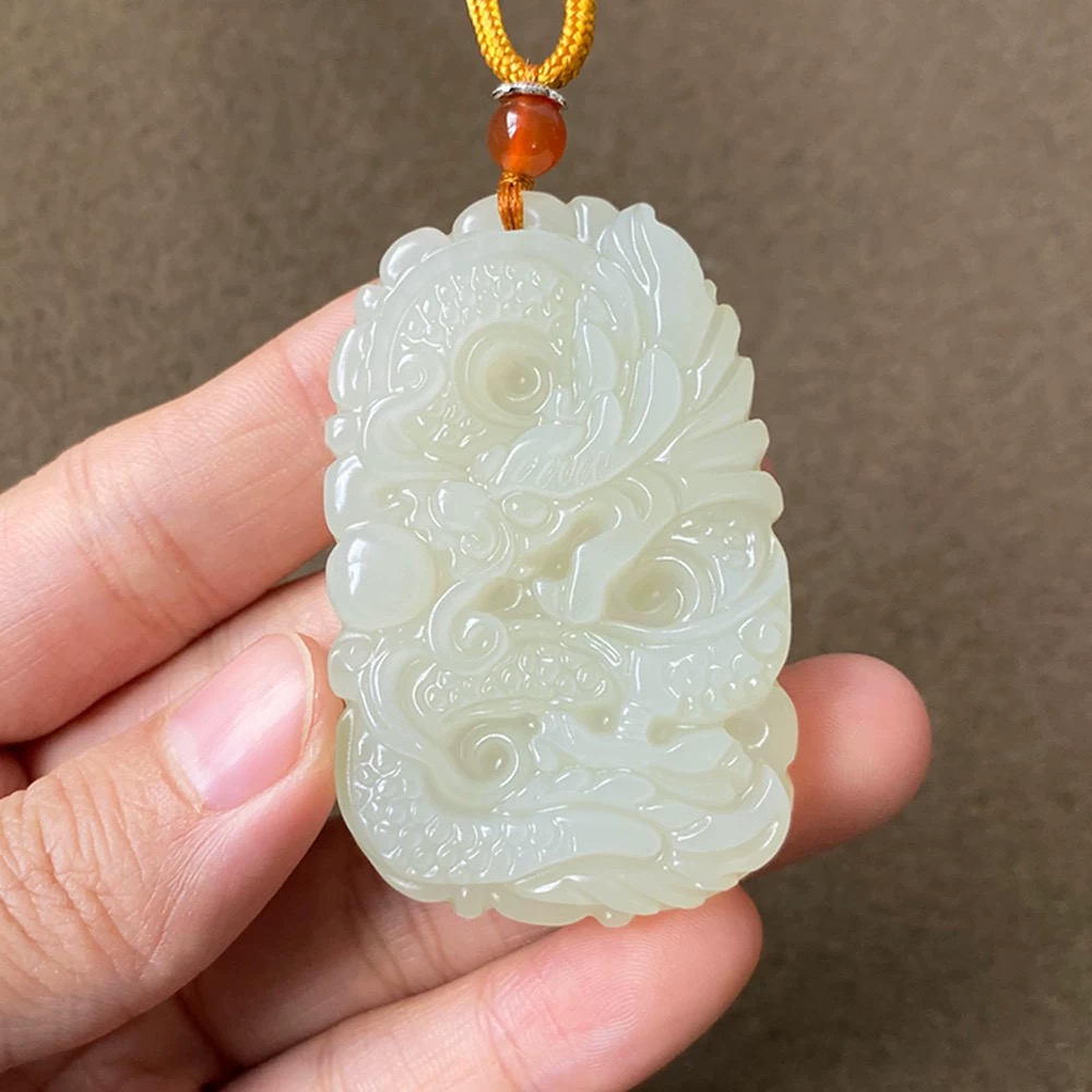 龙行天下玉牌龙牌吊坠生肖龙玉佩挂件项链男女款和田玉白玉挂件