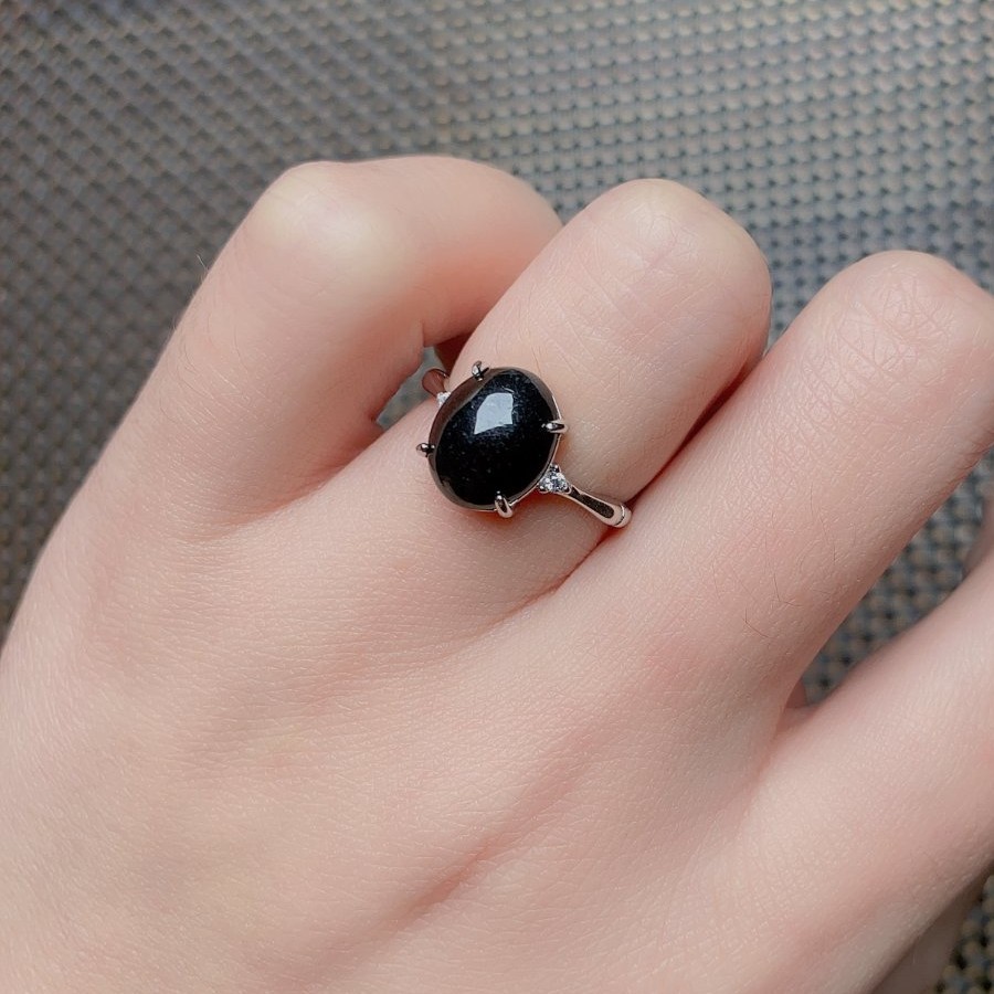 天然墨翠925银女款戒指简单大气镶嵌气质百搭款时尚精致素款简约