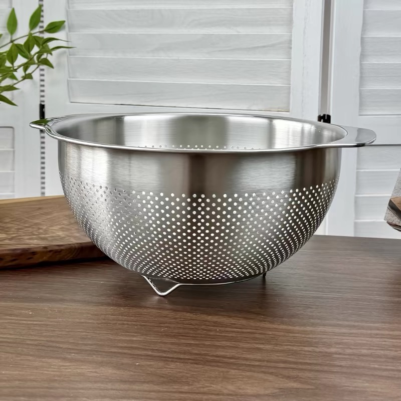 304不锈钢25cm多用沥水篮淘米洗水果篮加高盆漏盆星光一家三口