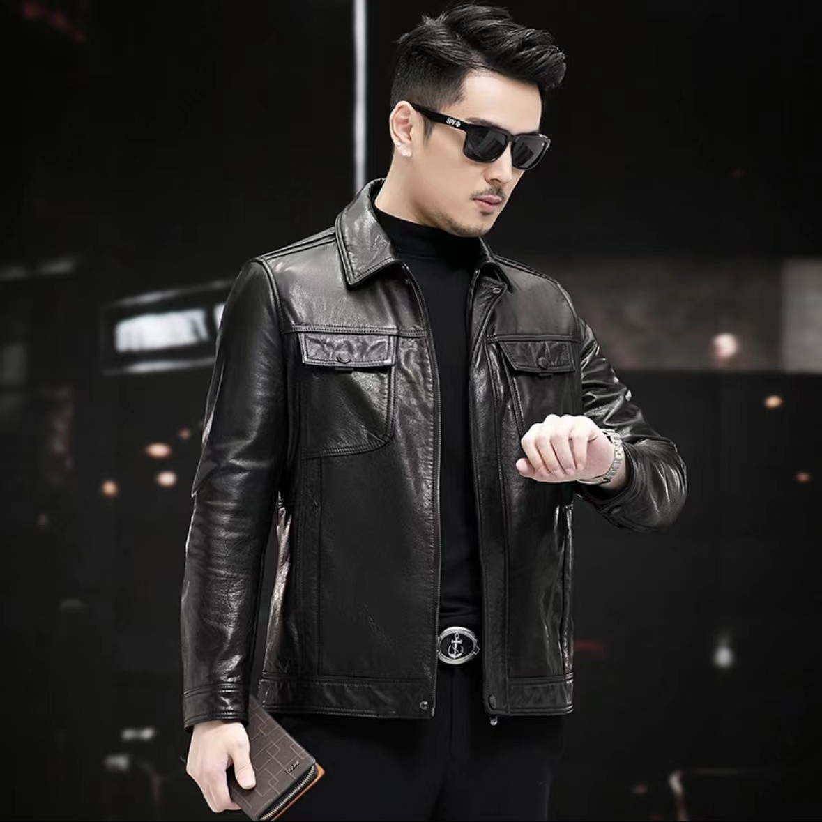 海宁真皮皮衣 脱卸内胆 皮夹克外套KN82237-1