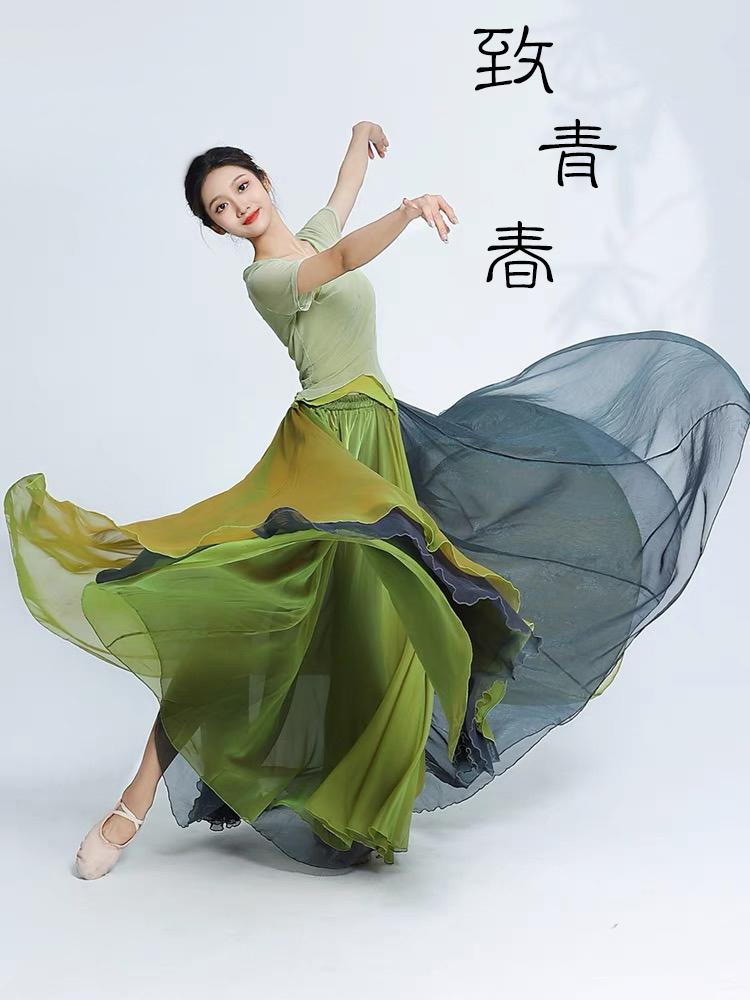 古典舞900度飘逸大摆裙黑月光舞蹈裙舞台演出民族舞渐变色舞蹈服