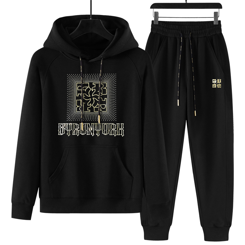 BY加绒潮牌套装/男女烫金轻奢休闲连帽卫衣情侣运动套装