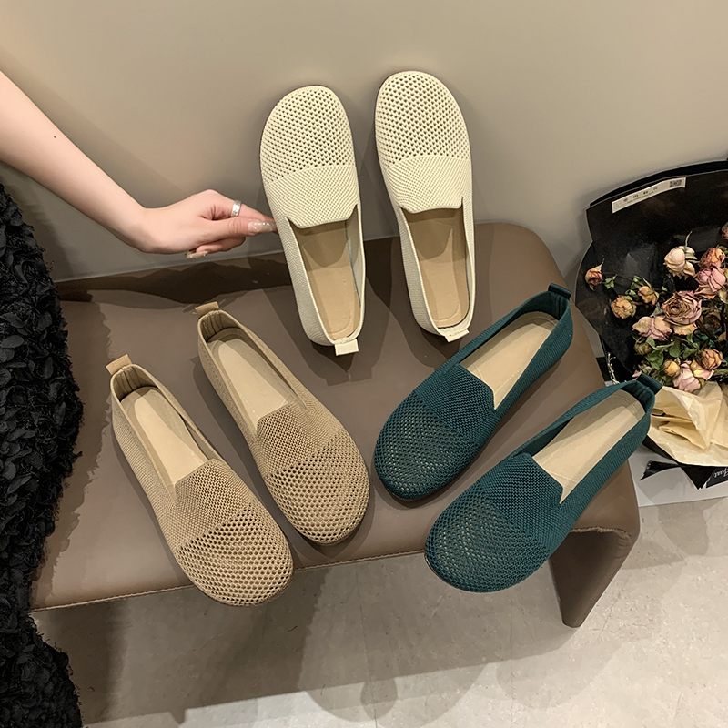 夏季新款软底软面飞织镂空透气时尚豆豆鞋网面浅口布鞋  