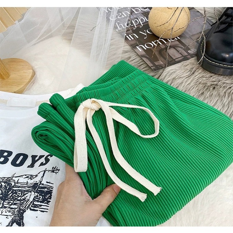 时尚休闲女裤蛇骨纹阔腿裤女高腰宽松显瘦抽绳垂感直筒拖地裤百搭