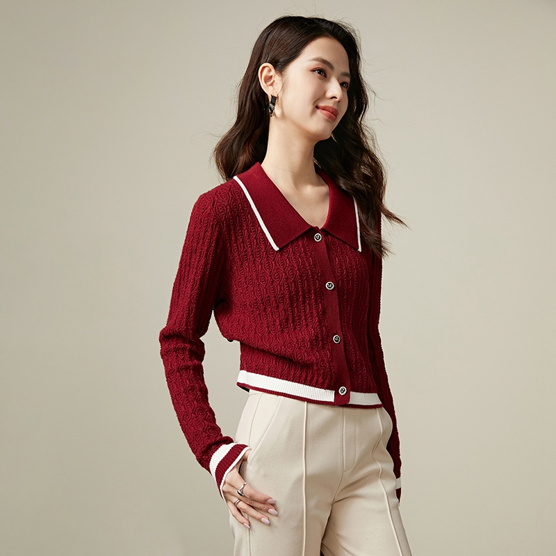 【粉丝专享】冬毛衣撞色翻领针织衫女24101547