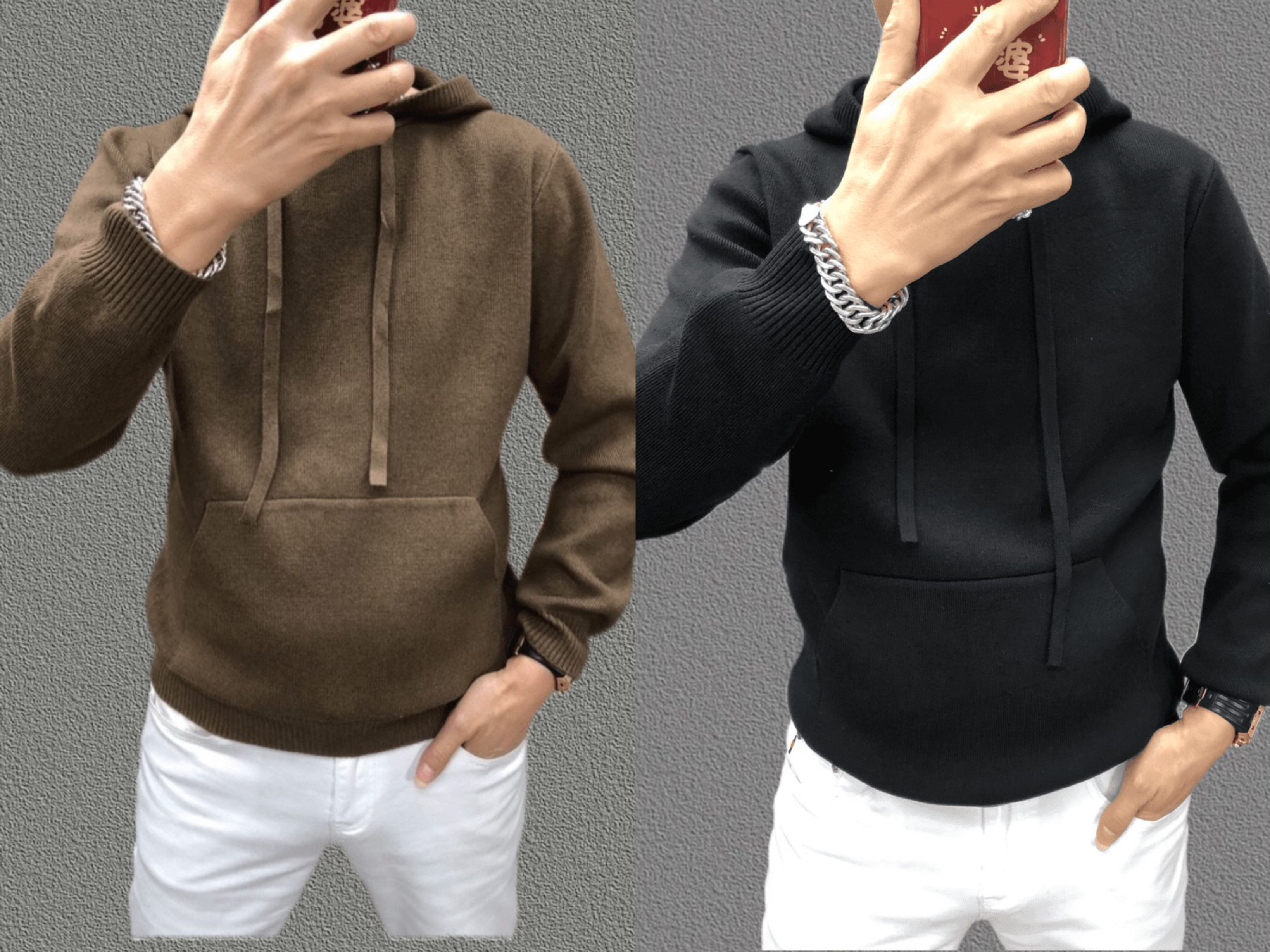 秋季新款高端时尚潮流休闲百搭针织连帽套头修身加厚毛衣（6671）