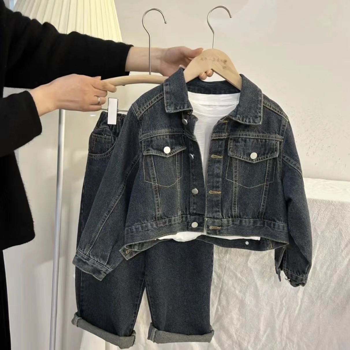 套装男童装2023秋季新款中小童韩版网红宽松复古牛仔两