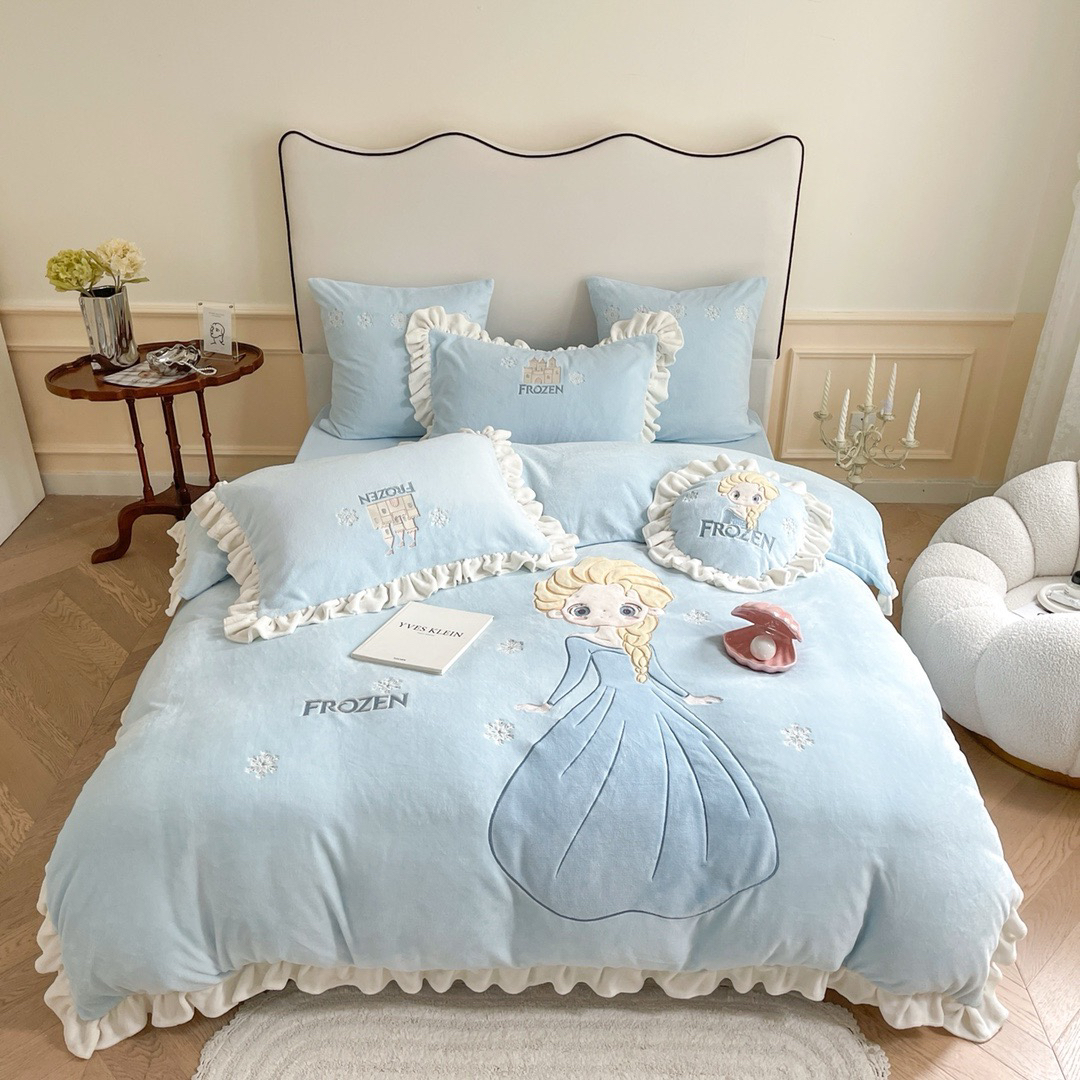 梦悦｜【冰雪奇缘】新款卡通贴布绣牛奶绒四件套