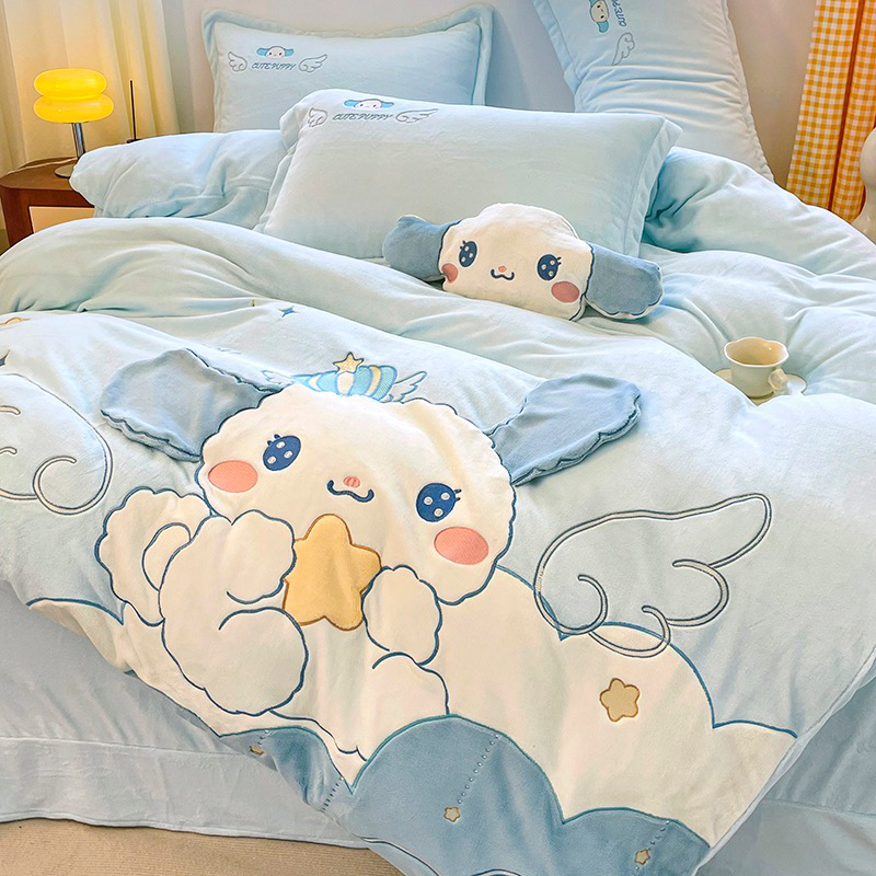 【大耳狗】加厚牛奶绒贴布绣刺绣保暖绒套件件套