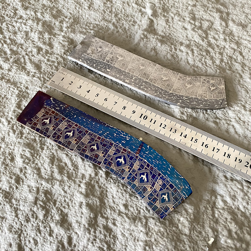 现货手工锻造大马士革烤蓝马赛克刀胚可酸洗马赛克精美烤蓝工艺