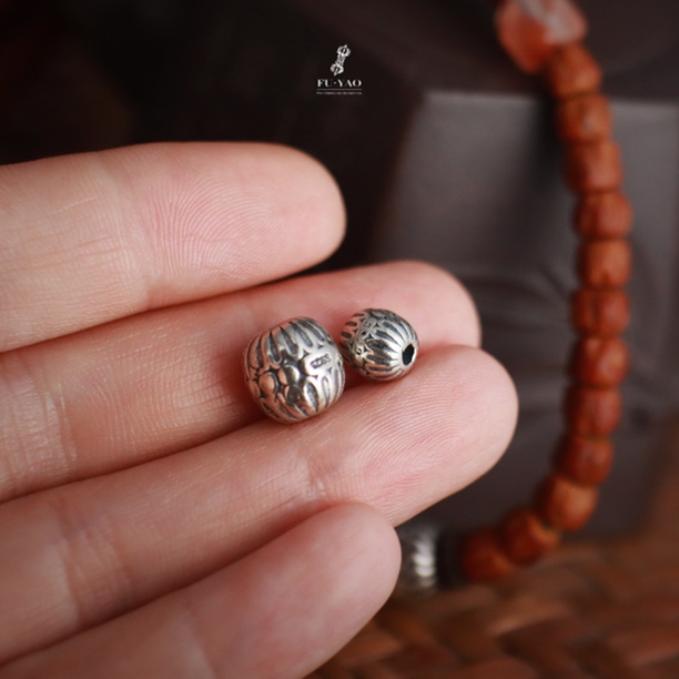925银银制品 【格桑花】藏式文玩银配饰压手精工经典花纹腰珠顶珠