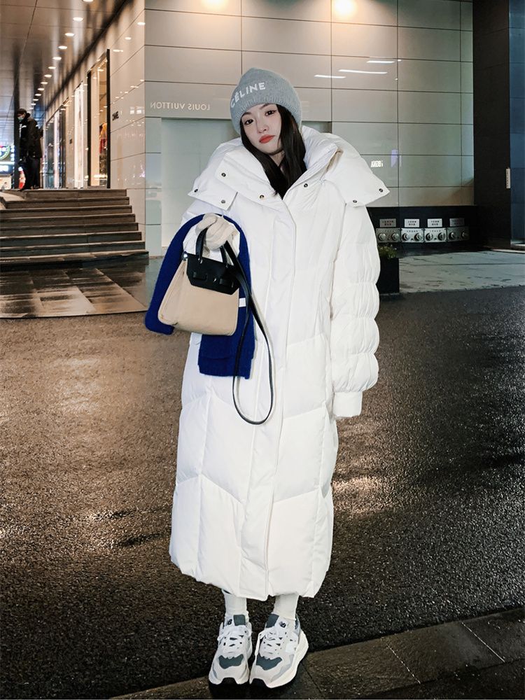 冬季断码斯白色90白鸭绒羽绒服女冬长款过膝新款韩版宽松加厚面包