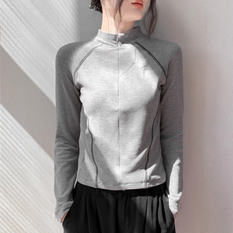 内搭双面加绒上衣2025拉链高领秋冬德绒新款长袖打底衫女保暖修身