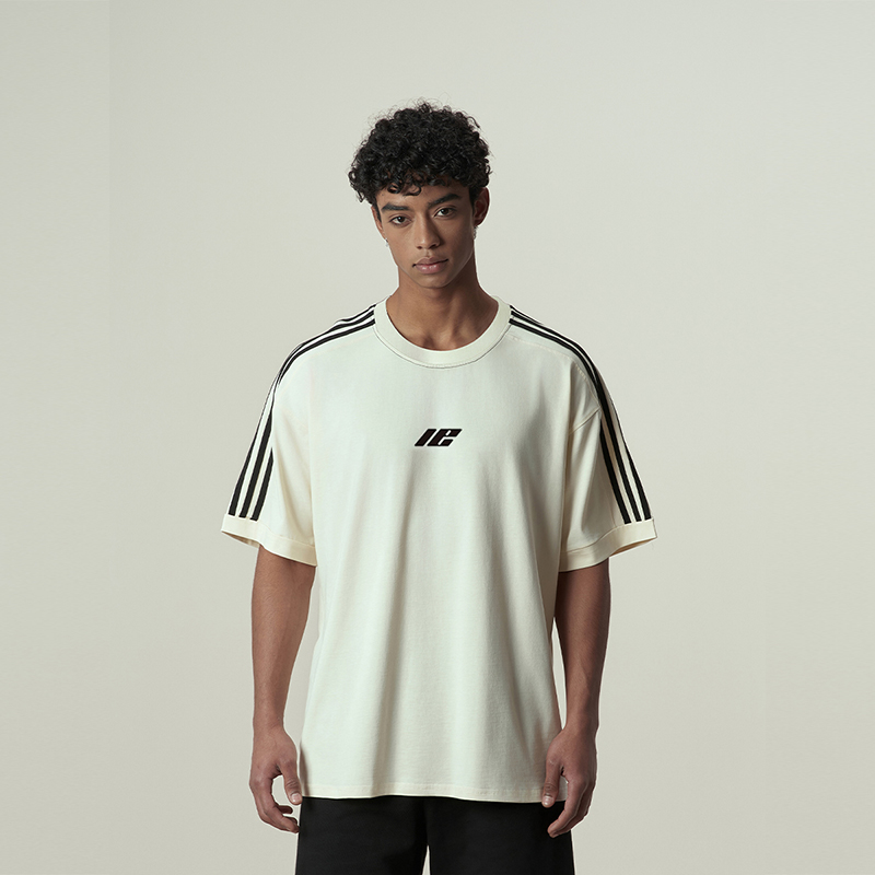 11E 美式条纹变形E拼接廓形重磅运动落肩宽松情侣潮牌男女短袖t恤