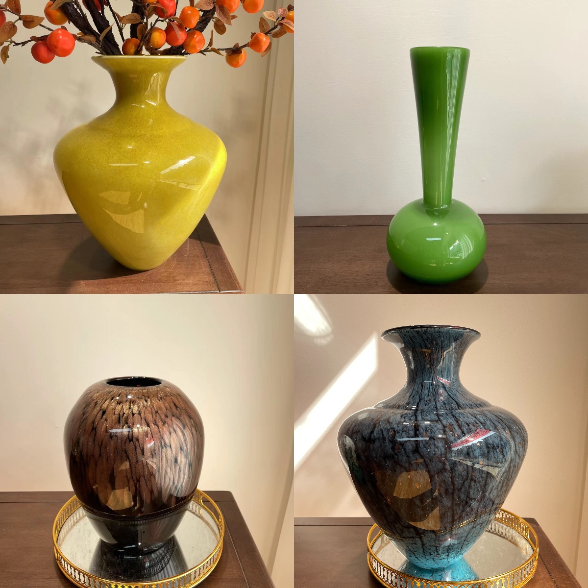 中古法式琉璃花瓶摆件插花装饰复古轻奢高级插花花器