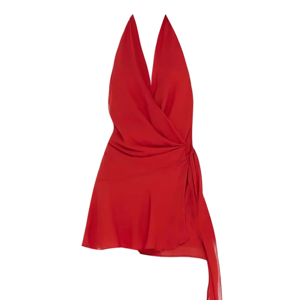 气质优雅红色性感挂脖连衣裙