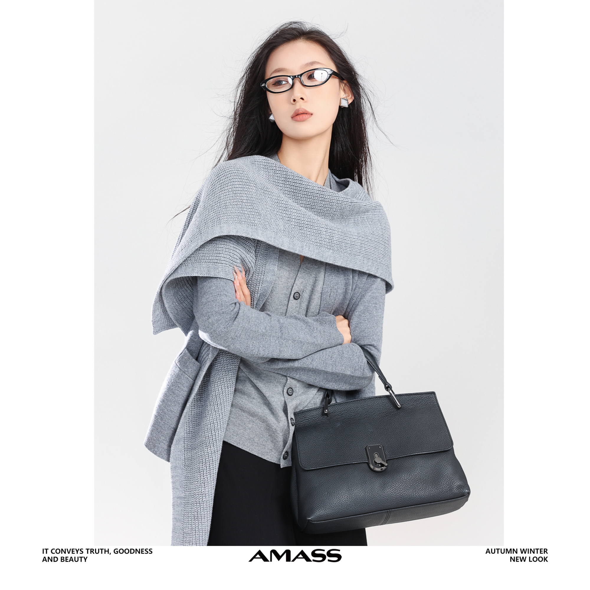 AMASS/阿玛施[双11好物]秋冬百搭轻奢经典造型款披肩长款5800043