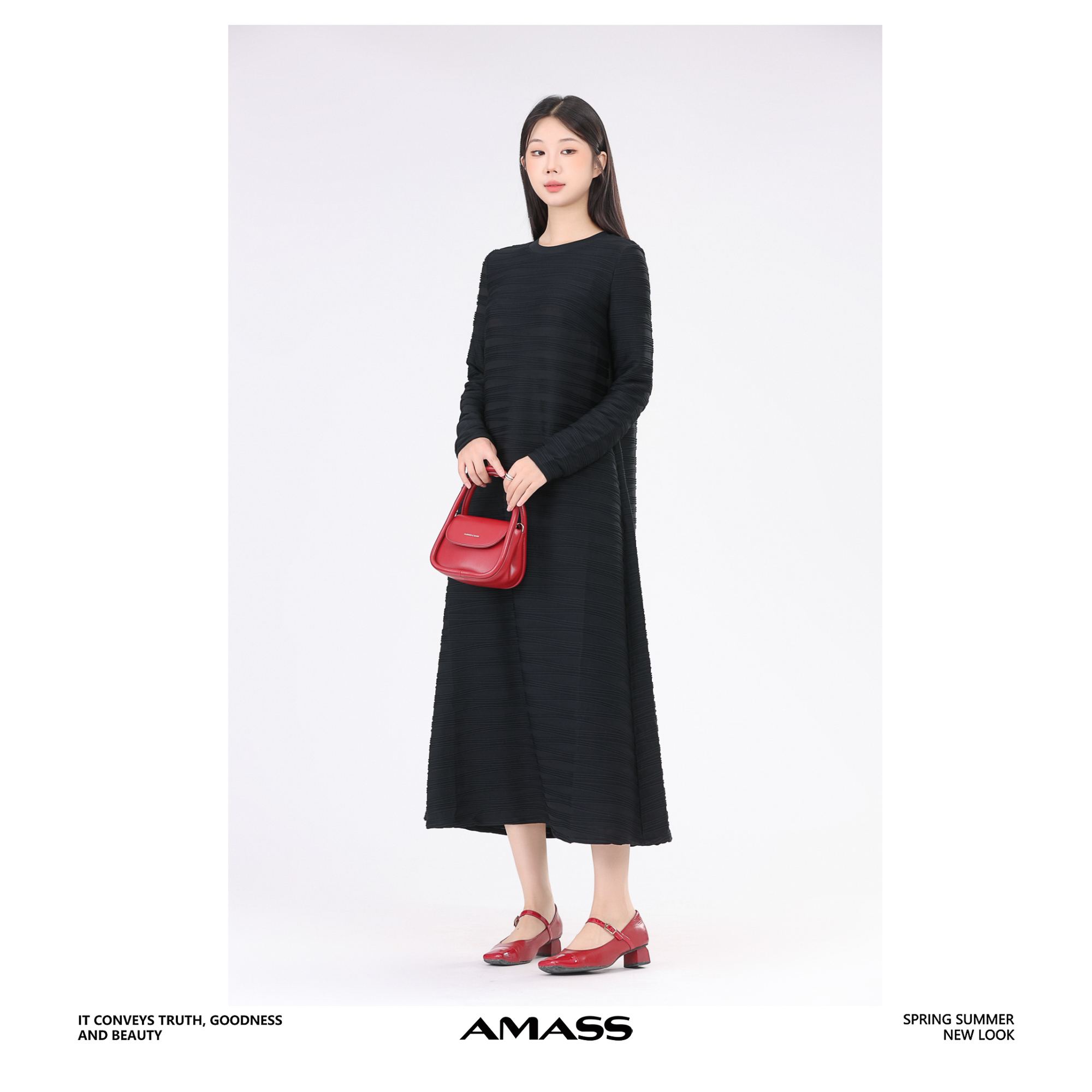 AMASS/阿玛施5500080新款新中式国潮风质感圆领小香风气质连衣裙