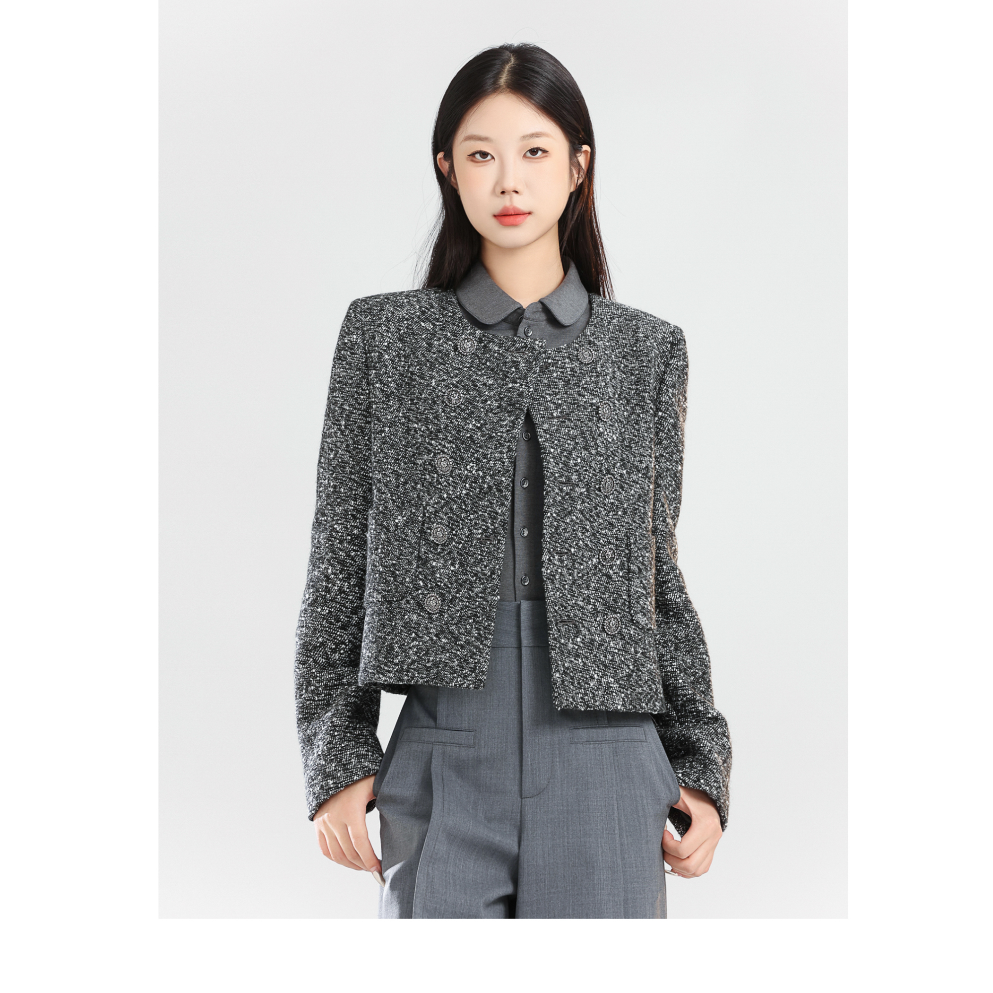 AMASS/阿玛施新款法式复古小香风时尚双排扣5400837-1氛围感服饰