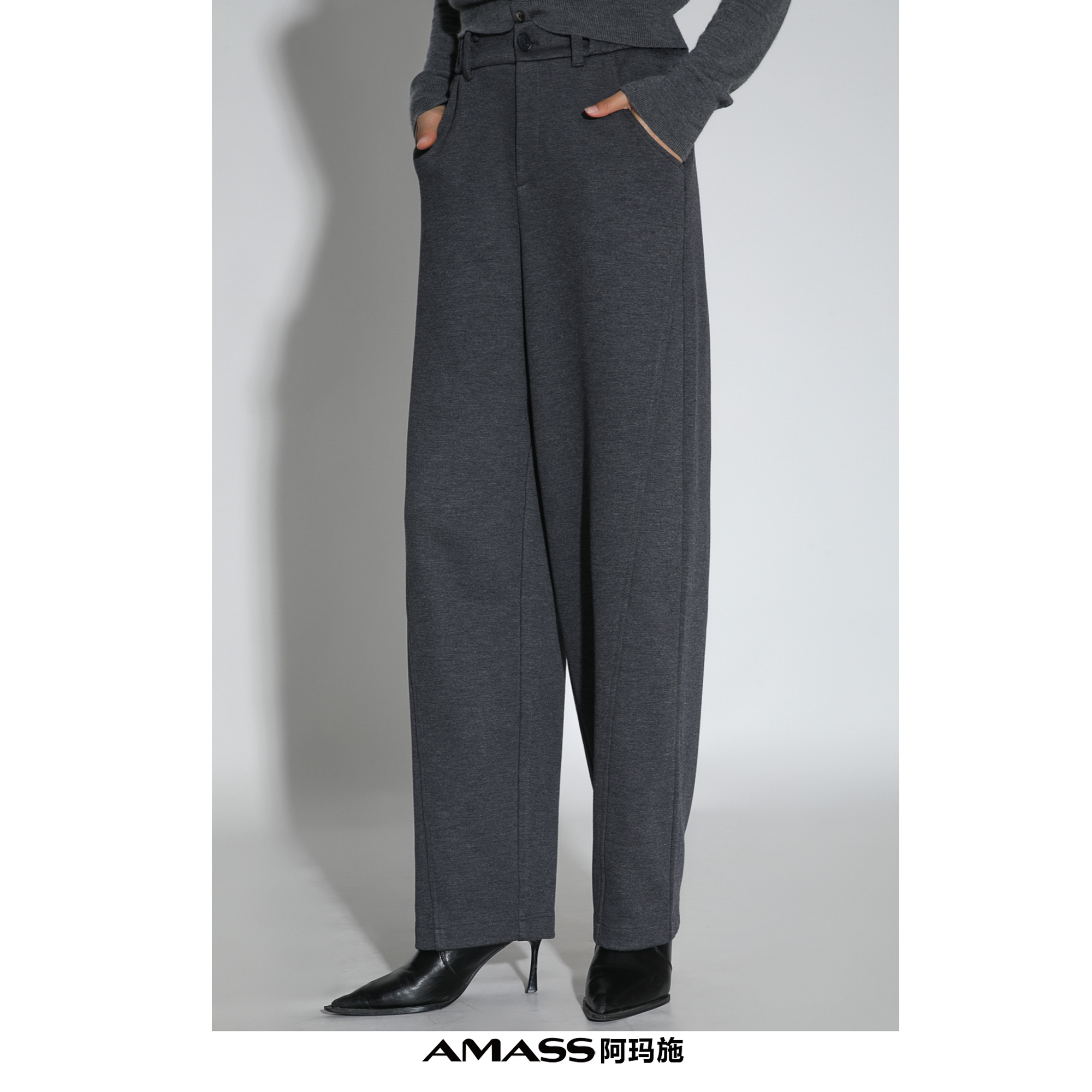 AMASS/阿玛施秋冬新款简约时尚工装风磨毛保暖休闲长裤女5100529