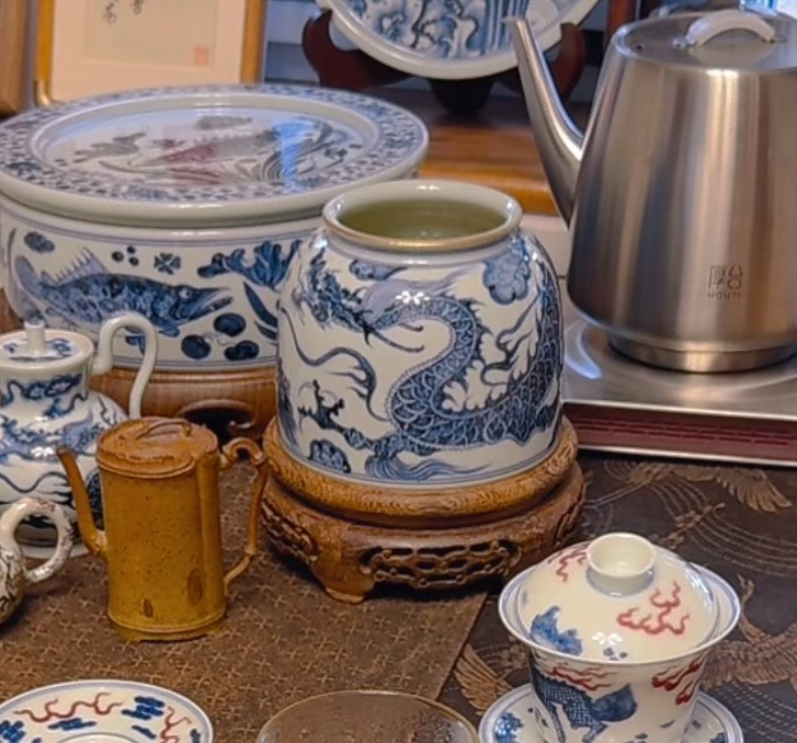 祥云龙明续幽蓝水洗景德镇瓷器