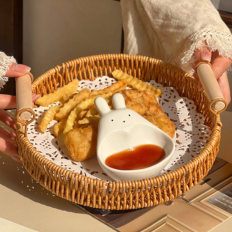 仿藤编托盘蛋糕盘炸鸡双耳篮子小吃零食面包野餐盘家用水果收纳筐