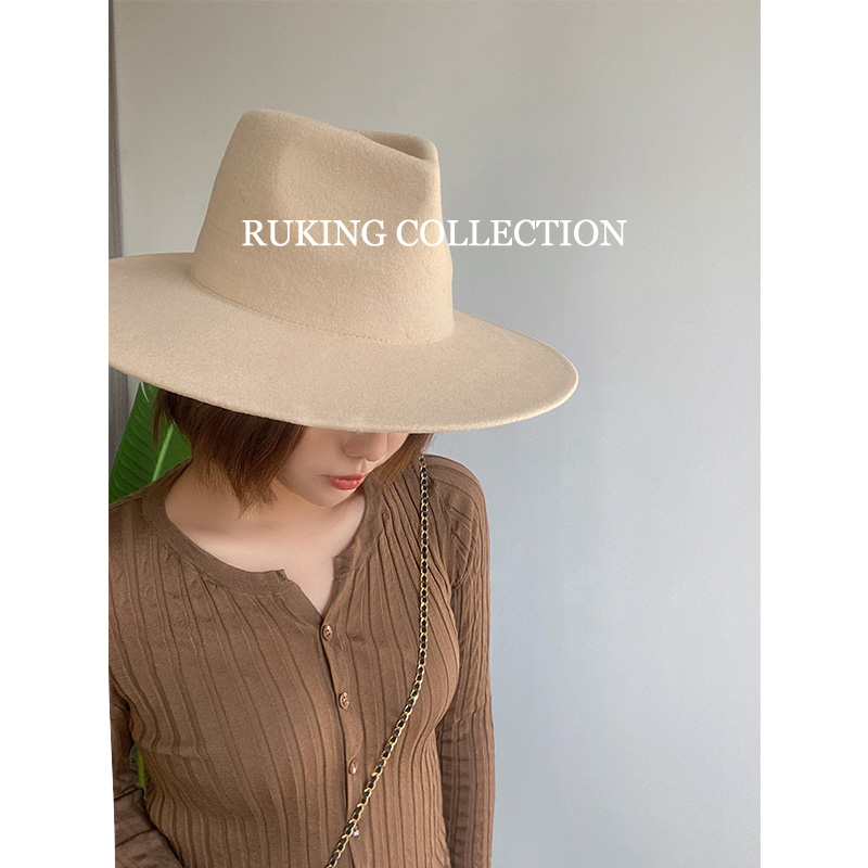 品质款黑色羊毛礼帽女高端秋冬英伦25新款大头围大帽檐爵士帽子