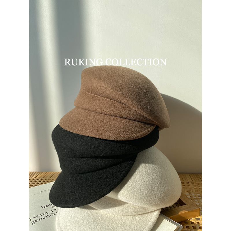 不对称复古报童帽女冬英伦日系白色海军帽鸭舌帽子显脸小新款时尚