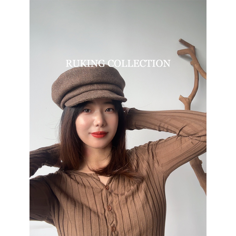 精纺花纱100%羊毛报童帽女25秋冬新款薄款可折英伦风鸭舌帽子