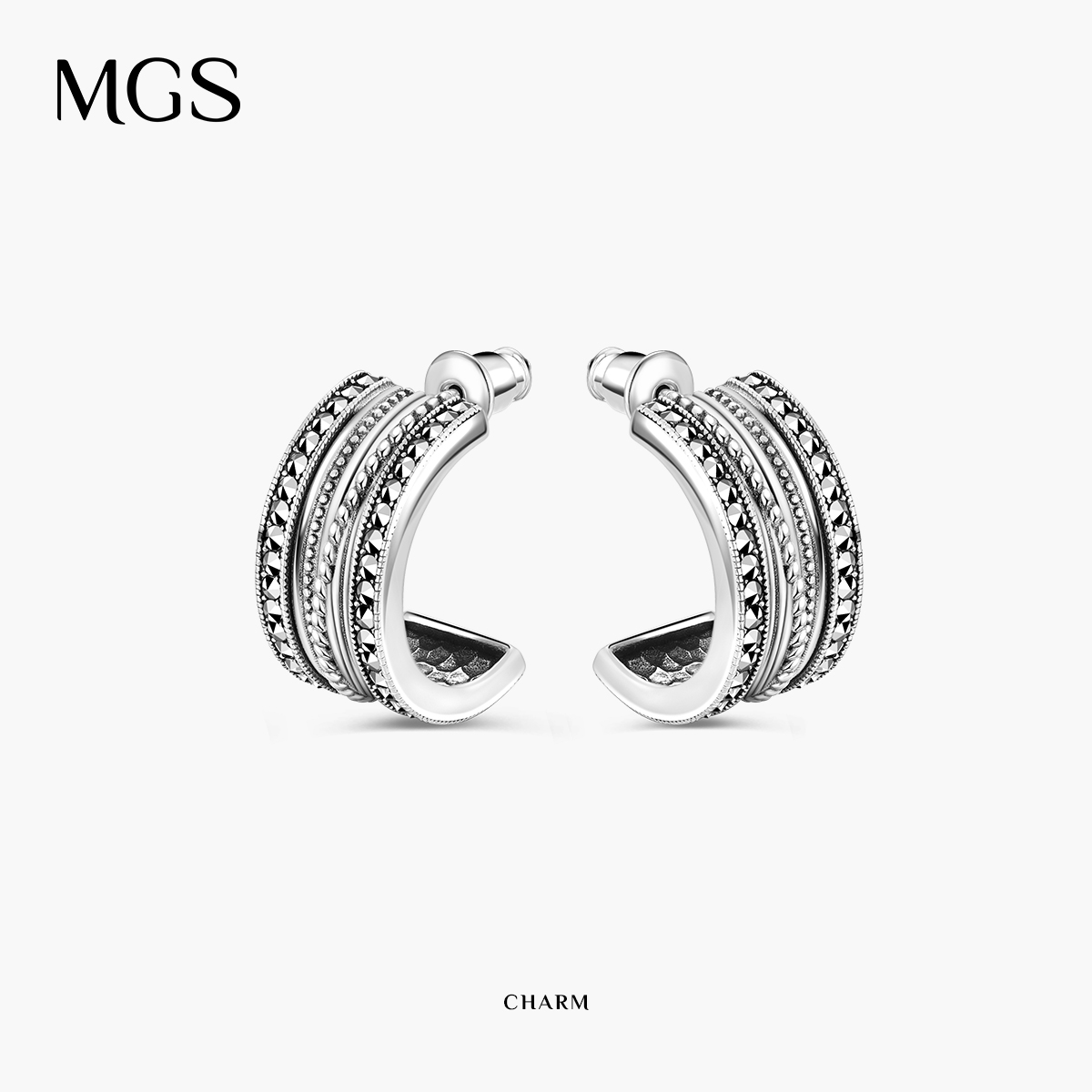 MGS/曼古银 925银耳饰 复古简约个性气质百搭重工耳环M0323231000