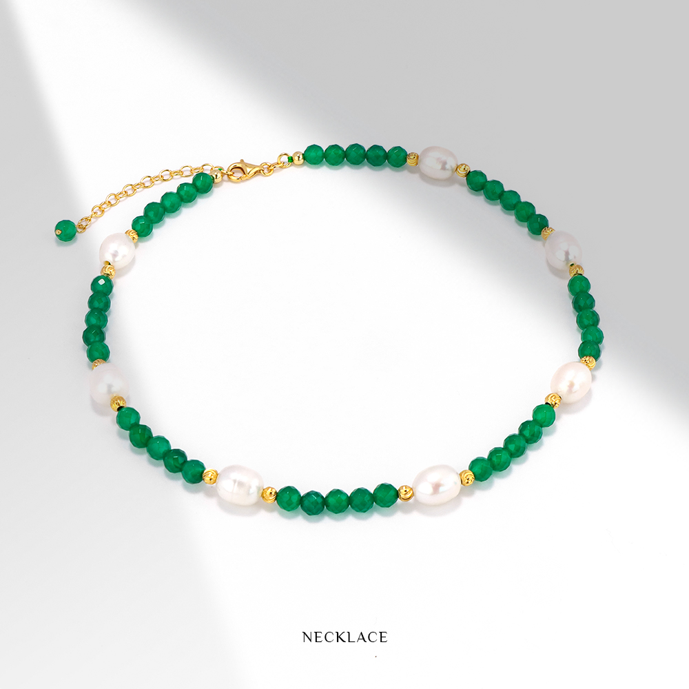 MGS/曼古银S925银镀金10mm珍珠时尚项链绿色M0524417160