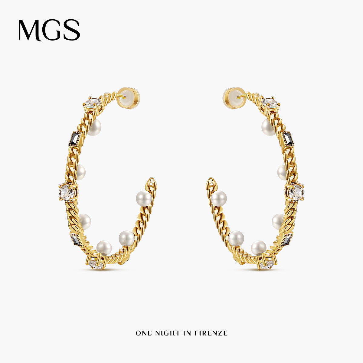 MGS/曼古银S925银镀金珍珠耳环女耳钉耳饰大号独特高级设计气质