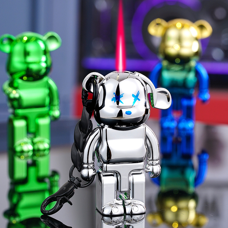 网红新款会动的暴力熊打火机炫酷时尚高颜值充气防风火机金属创意