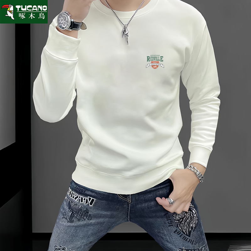 重磅华棉卫衣男春秋潮流圆领宽松套头长袖百搭青年运动上衣外套男