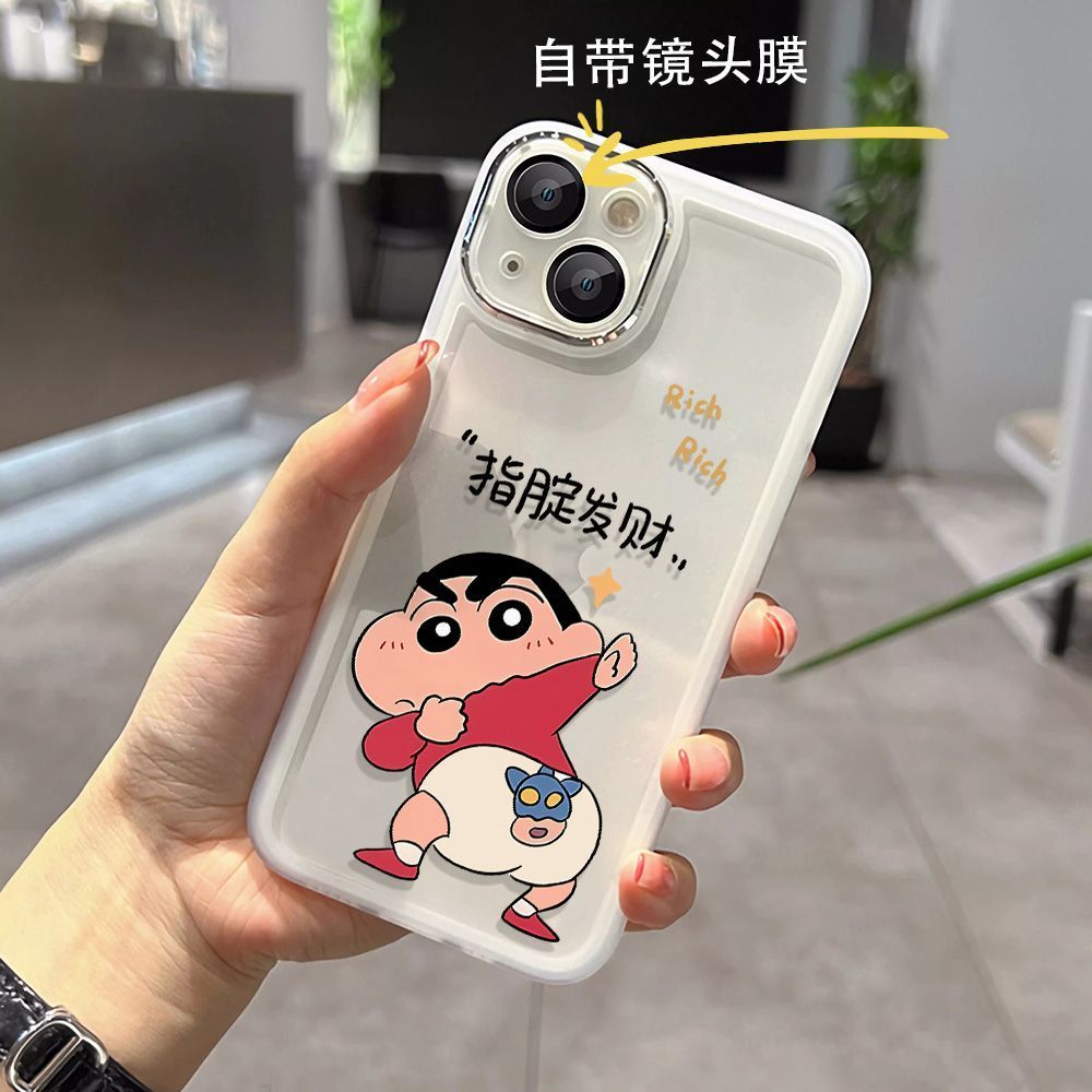 发财小新镜头膜iPhone15ProMax手机壳苹果11/12/13/14防摔XR软