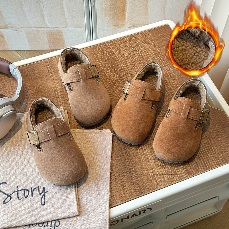 2025年冬季新款小女孩加绒加厚豆豆鞋舒适软底保暖勃肯鞋819 ZC