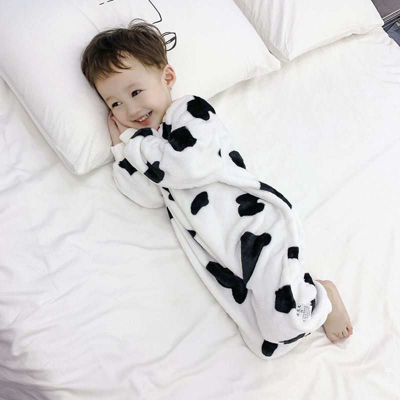 儿童连体睡衣宝宝秋冬季加绒加厚法兰绒家居服爬服婴儿睡袋防着凉