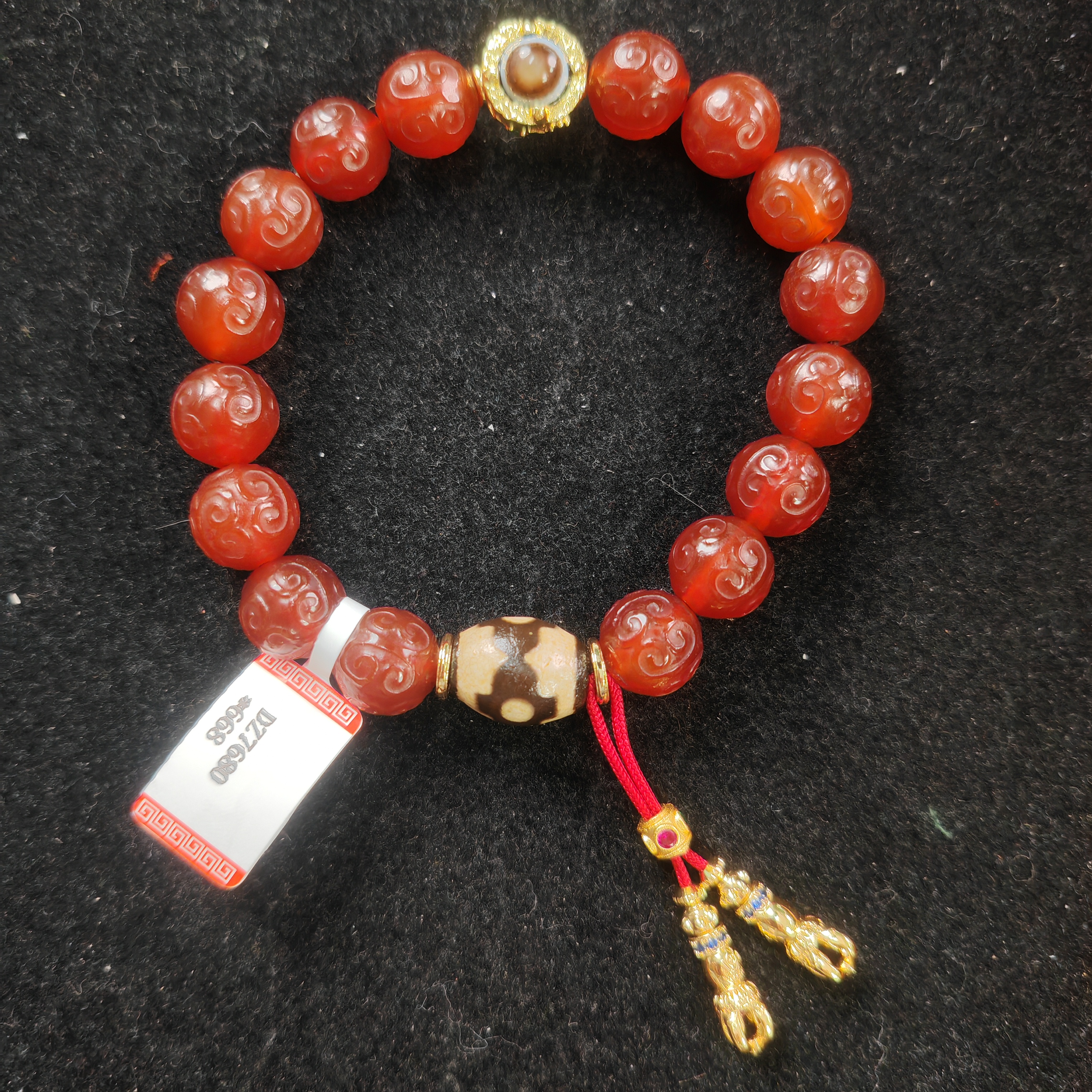 DZ7680 清代 祥云纹圆珠 三眼天宝珠 手串-FS/文玩/收藏