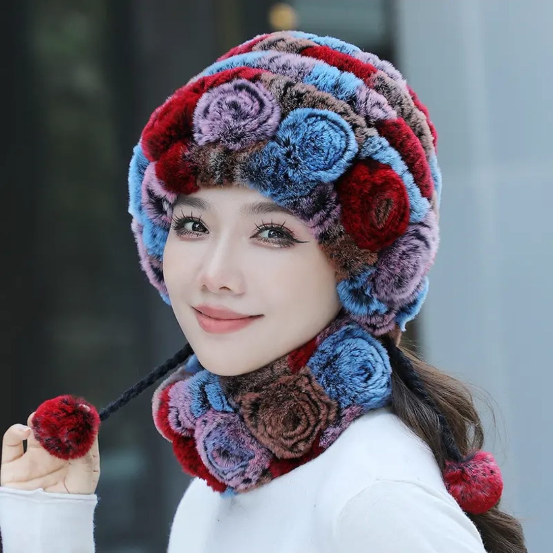 秋冬季皮草新款女士兔毛编织保暖帽子,保暖护耳御寒薄利多销