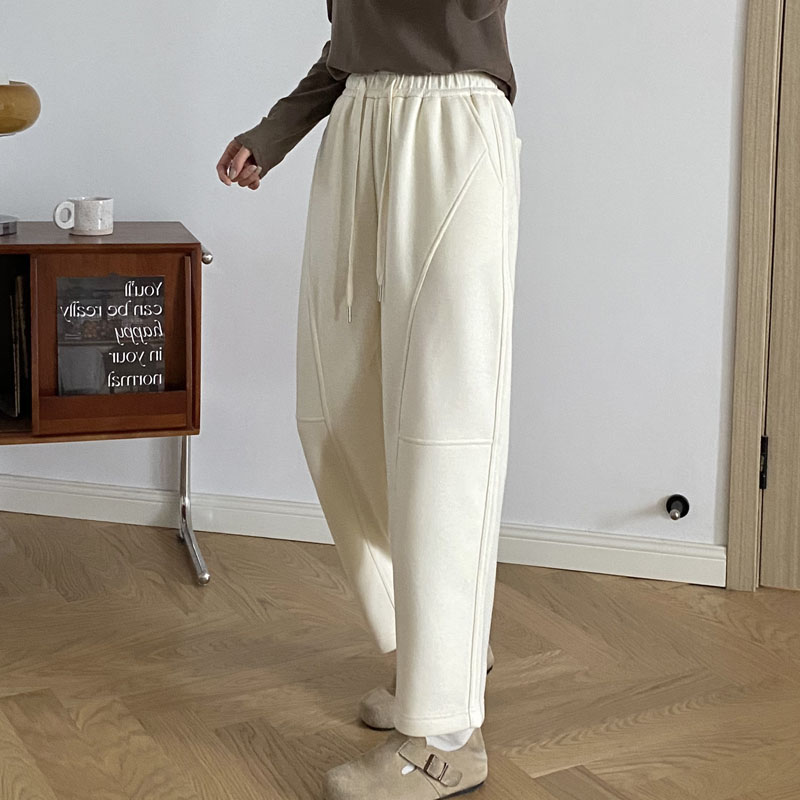 新品原创设计高品质蚕丝羊毛混纺加绒老爹裤小脚裤香蕉裤