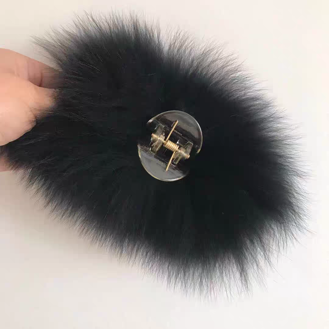 大号抓夹真狐狸毛发夹后脑勺盘发抓夹貉子毛网红鲨鱼夹皮草发饰